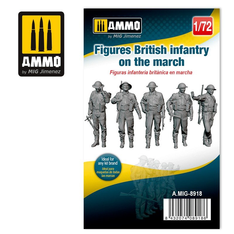 Munitions du Mig 8918. Figurines d'infanterie britannique en marche, échelle 1/72.