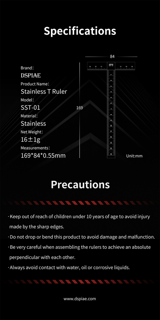 DSPIAE SST-01 Stainless Steel T-Ruler – zdjęcie 9