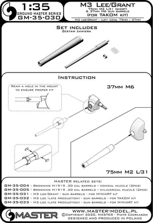 Master GM-35-030 M3 Lee/Grant - canons d&amp;#39;armes pour le kit Takom au 1/35 – immagine 4