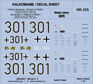 Weikert Decal DEC335 PzKpfw VI TIGER - Schwere Pz. Env. 503 - réservoir n°. 301 - commandant Kurt Knispel - 1943, Russie 1/35