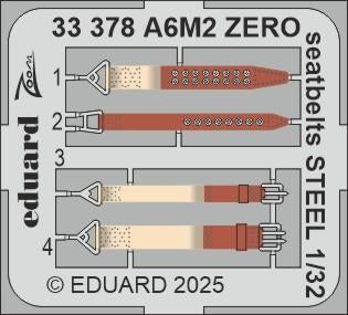 Ceintures de sécurité Eduard 33378 A6M2 Zero en acier Tamiya 1/32