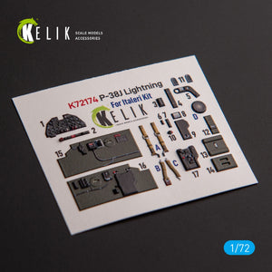 Kelik K72174 Р-38J "Lightning" - interior 3D decals for Italeri/Academy kit 1/72