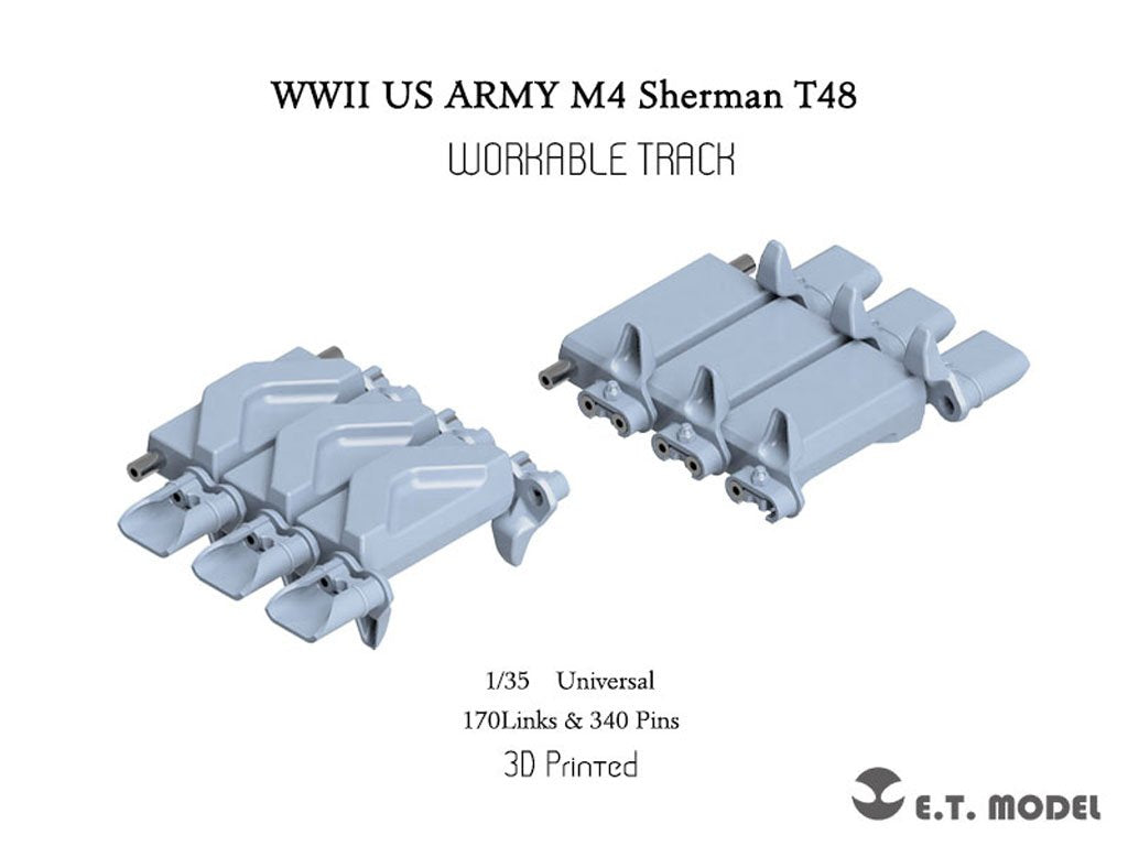 Maquette ET P35-083 Char Sherman M4 T48 de l'armée américaine (Seconde Guerre mondiale) avec bec de canard (Type 2), chenilles fonctionnelles (impression 3D), échelle 1/35