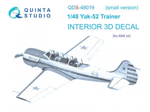 Intérieur imprimé en 3D et coloré du Yak-52 de Quinta Studio QDS-48019 sur papier décalcomanie (ARK) (Petite version) 1/48