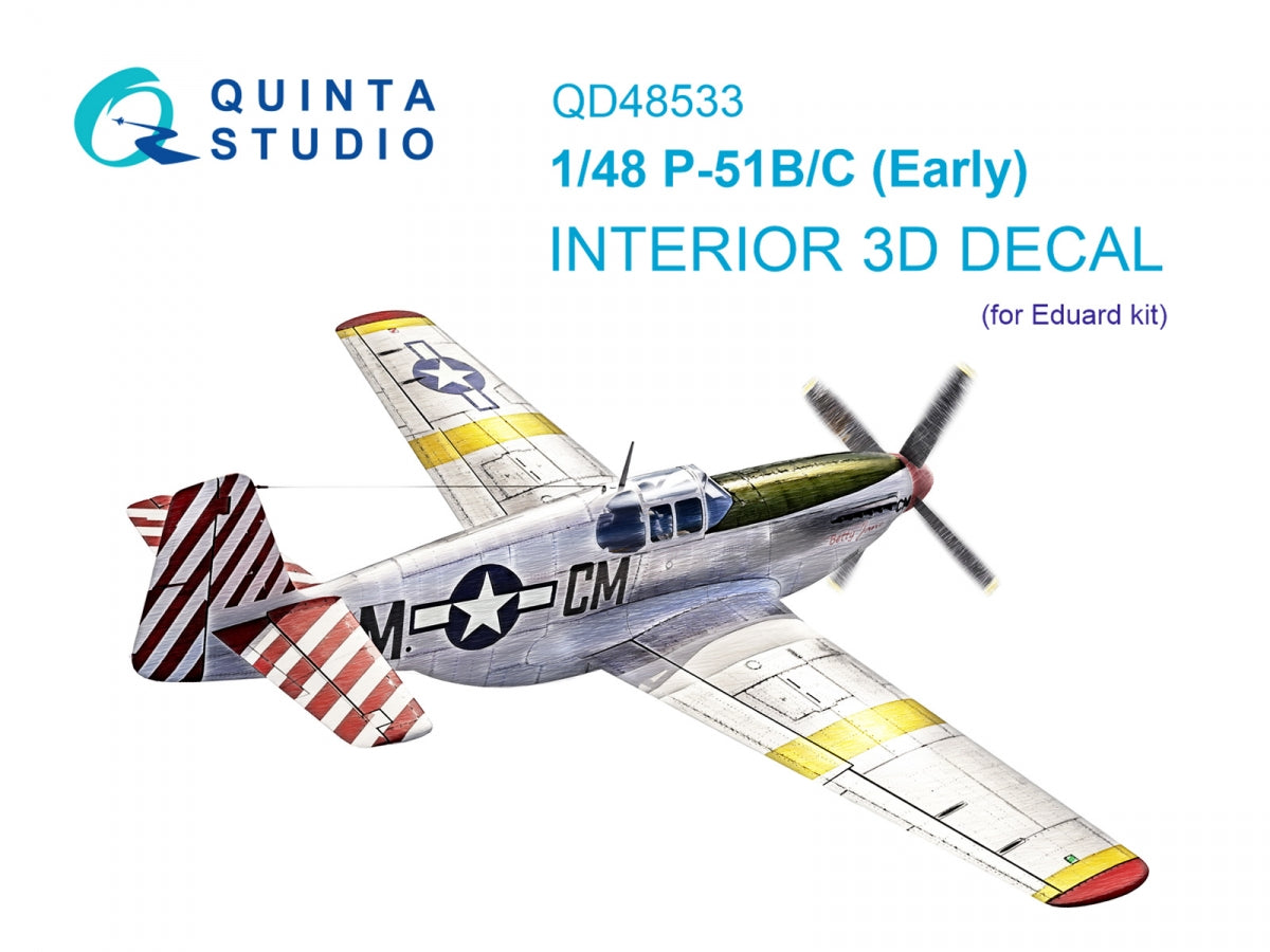 Intérieur imprimé en 3D et coloré sur papier décalcomanie Quinta Studio QD48533 P-51B/C Mustang Early (Eduard) 1/48