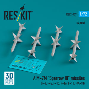 Missiles RESKIT RS72-0459 AIM-7M « Sparrow III » (4 pièces) (Impression 3D) 1/72