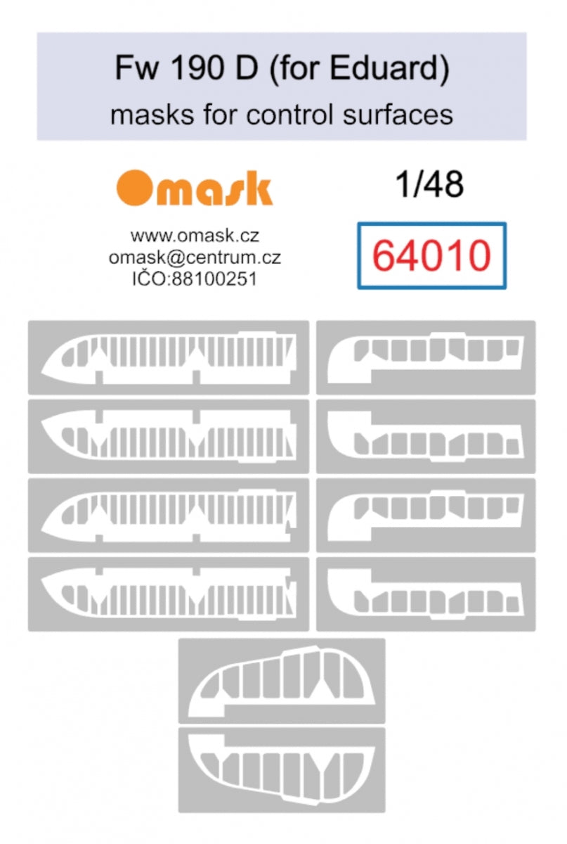 Masques Omask 64010 Bf Fw 190 D pour surfaces de contrôle (pour Eduard) 1/48