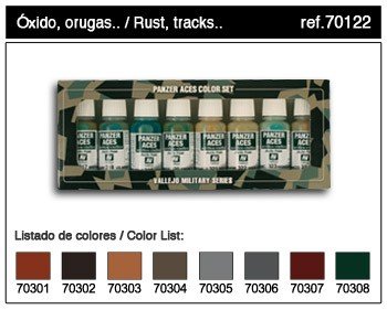 Vallejo 70122 PANZER ACES No1 (jeu de 8 couleurs) Rouille, chenilles, caoutchouc