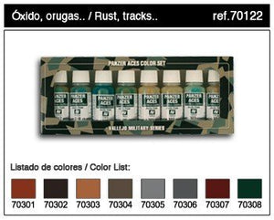Vallejo 70122 PANZER ACES No1 (jeu de 8 couleurs) Rouille, chenilles, caoutchouc