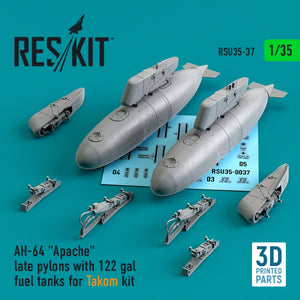 RESKIT RSU35-0037 AH-64 « APACHE » PYLÔNES TARDIFS AVEC RÉSERVOIRS DE CARBURANT DE 122 GAL POUR MAQUETTE TAKOM (IMPRIMÉ EN 3D) 1/35