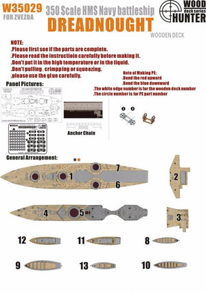 Wood Hunter W35029 Pont en bois du HMS Dreadnought pour Zvezda 1/350