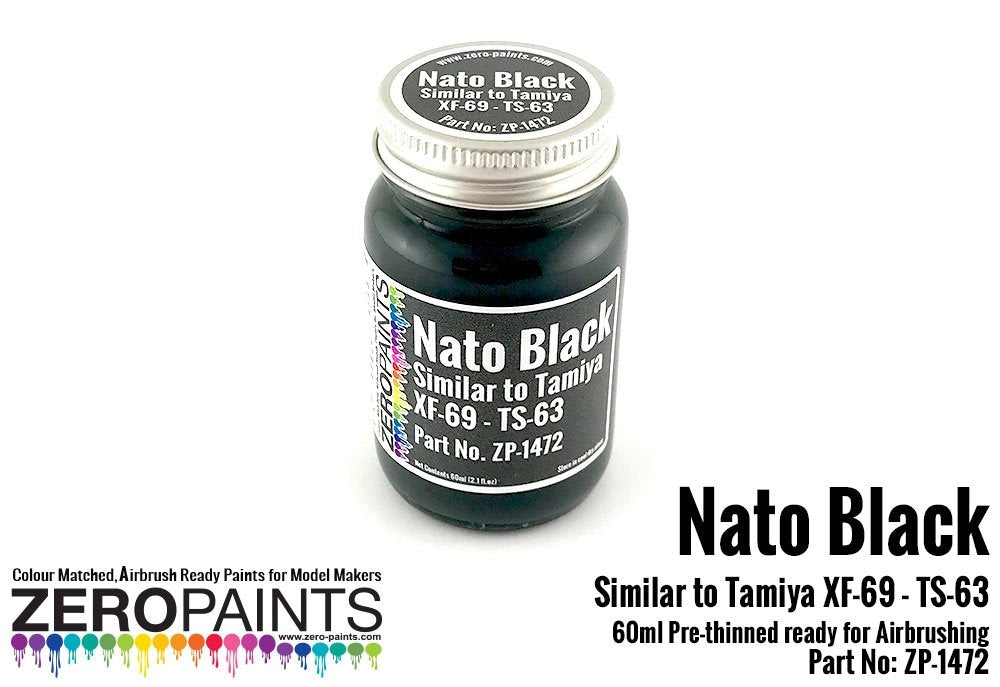 Peinture Zero Paints ZP-1472 Noir OTAN, similaire à la Tamiya XF-69 - TS-63, 60 ml