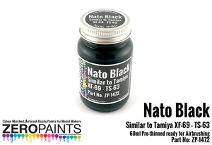 Peinture Zero Paints ZP-1472 Noir OTAN, similaire à la Tamiya XF-69 - TS-63, 60 ml
