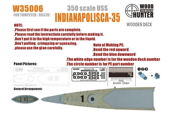 Maquette en bois Wood Hunter W35006 du croiseur USS Indianapolis pour Trumpeter au 1/300