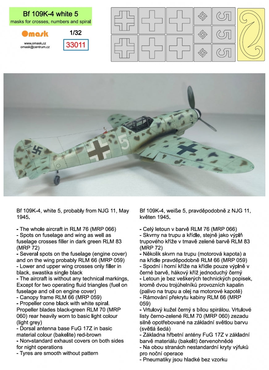 Omask 33011 Bf 109K-4 blanc 5 (masques pour croix, chiffres et spirale) 1/32 – image 2