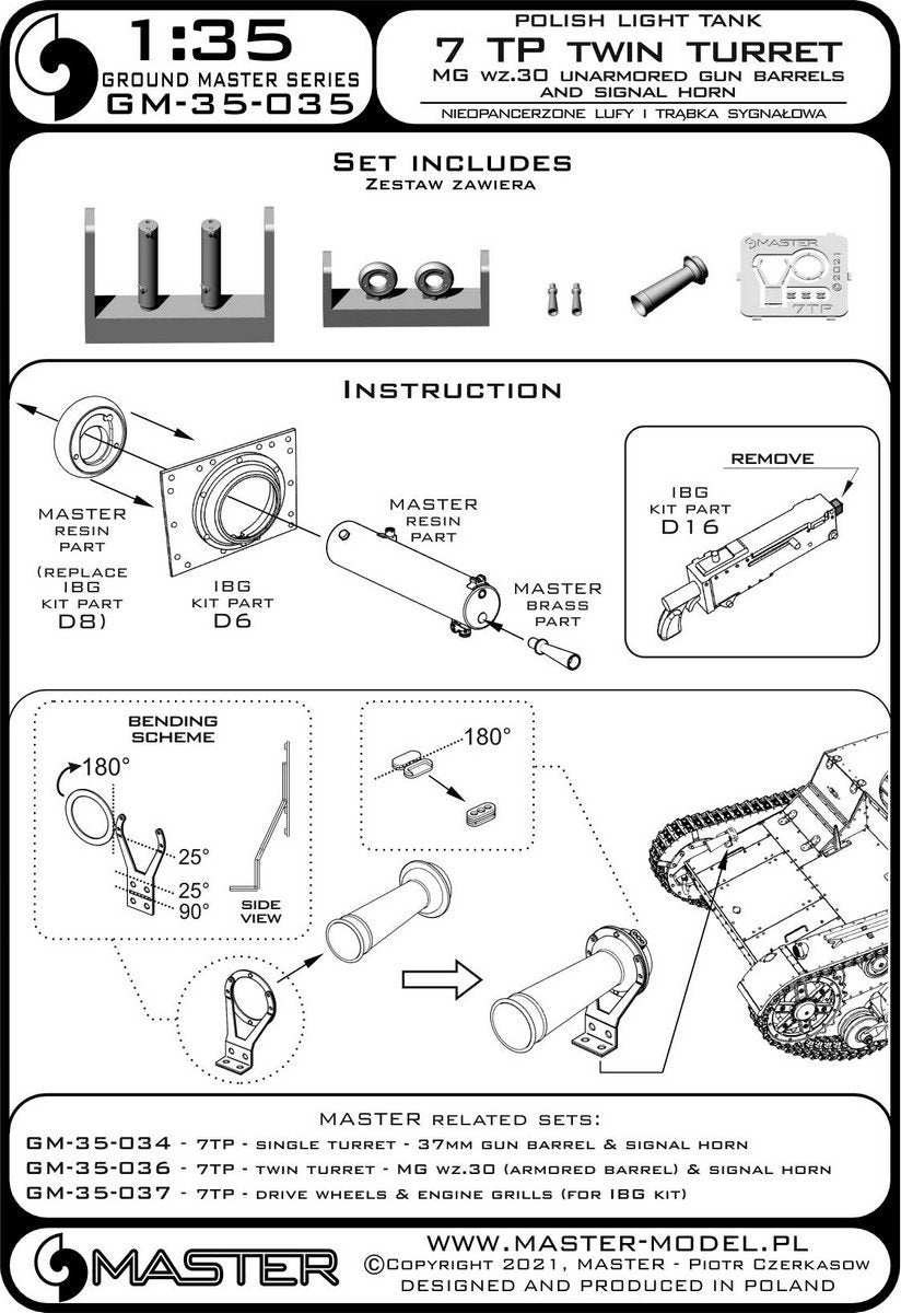 Maquette Master GM-35-035 Char léger polonais 7TP - tourelle double - canon de mitrailleuse lourde wz.30 (non blindé) et corne (pour kit IBG) 1/35 – imagen 15