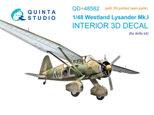 Quinta Studio QD+48582 Westland Lysander Mk.I Intérieur imprimé en 3D et coloré sur papier décalcomanie (Airfix) (avec pièces en résine imprimées en 3D) 1/48