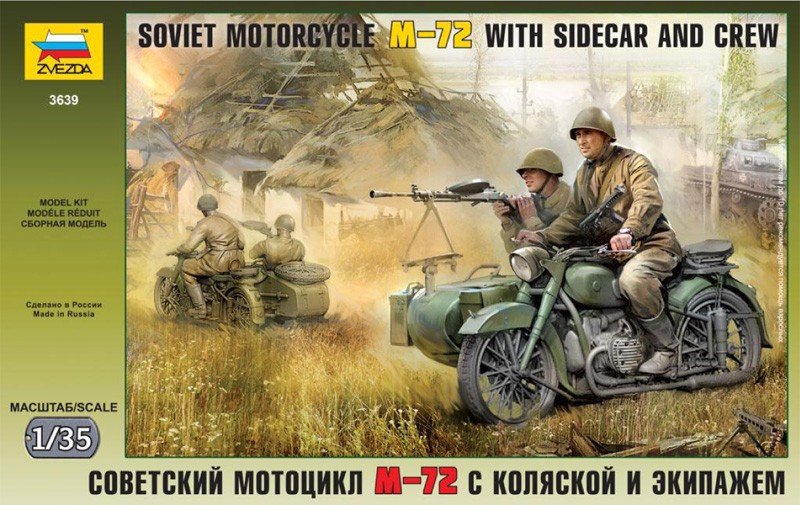 Moto soviétique Zvezda 3639 M-72 avec side-car et équipage, échelle 1/35