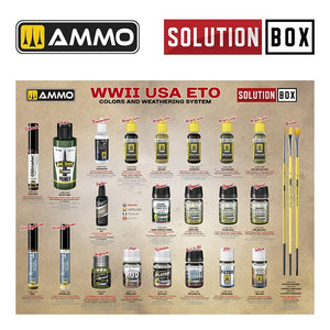 AMMO par Mig Jimenez 7728 SOLUTION BOX 22 – Seconde Guerre mondiale USA ETO. Système de couleurs et de vieillissement – image 3