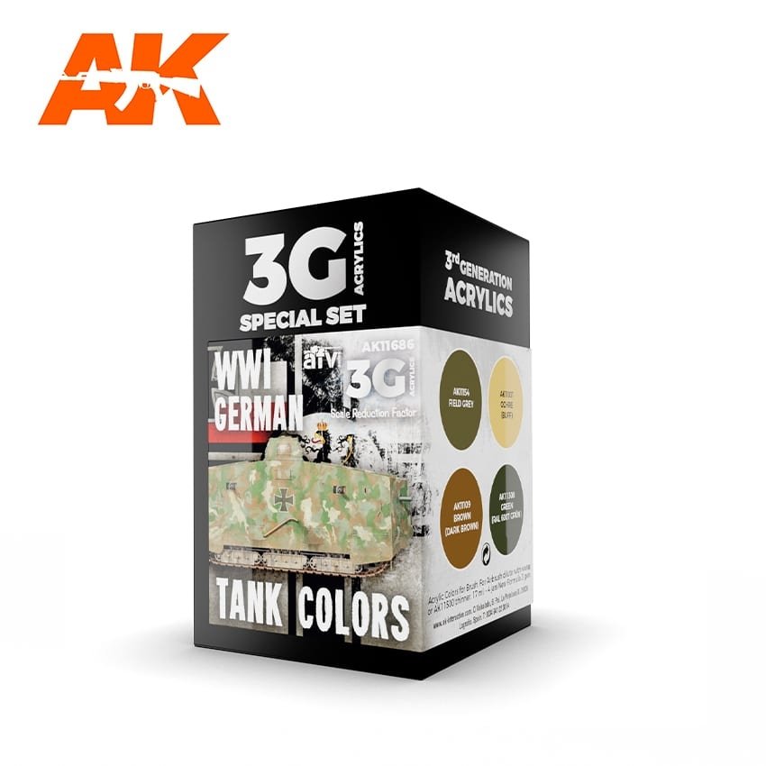AK Interactive AK11686 3G Couleurs de chars allemands de la Première Guerre mondiale 4 x 17 ml