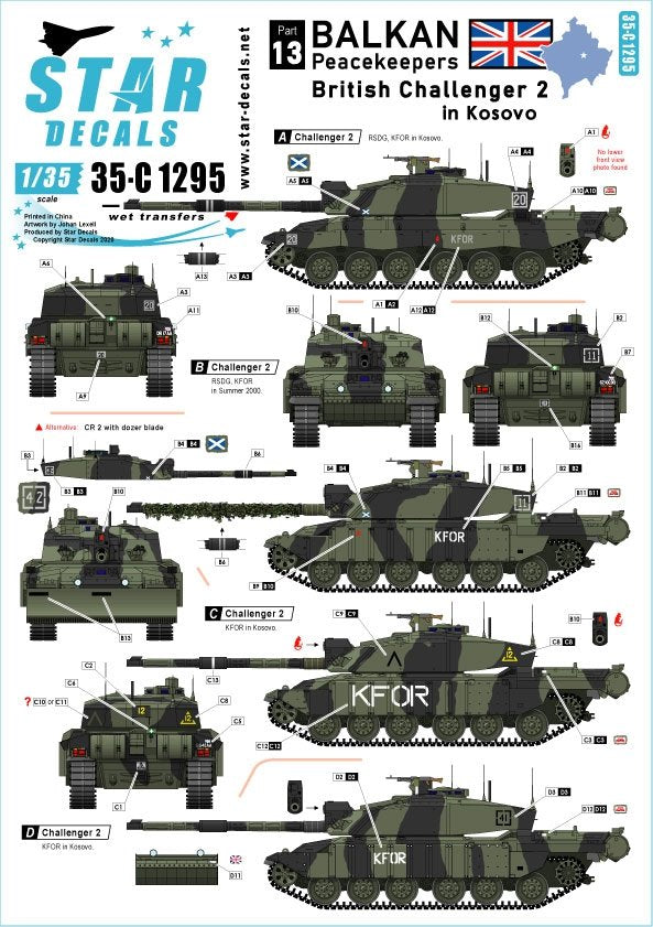 Star Decals 35-C1295 Challenger 2 britannique au Kosovo. Marquages ​​KFOR 1/35