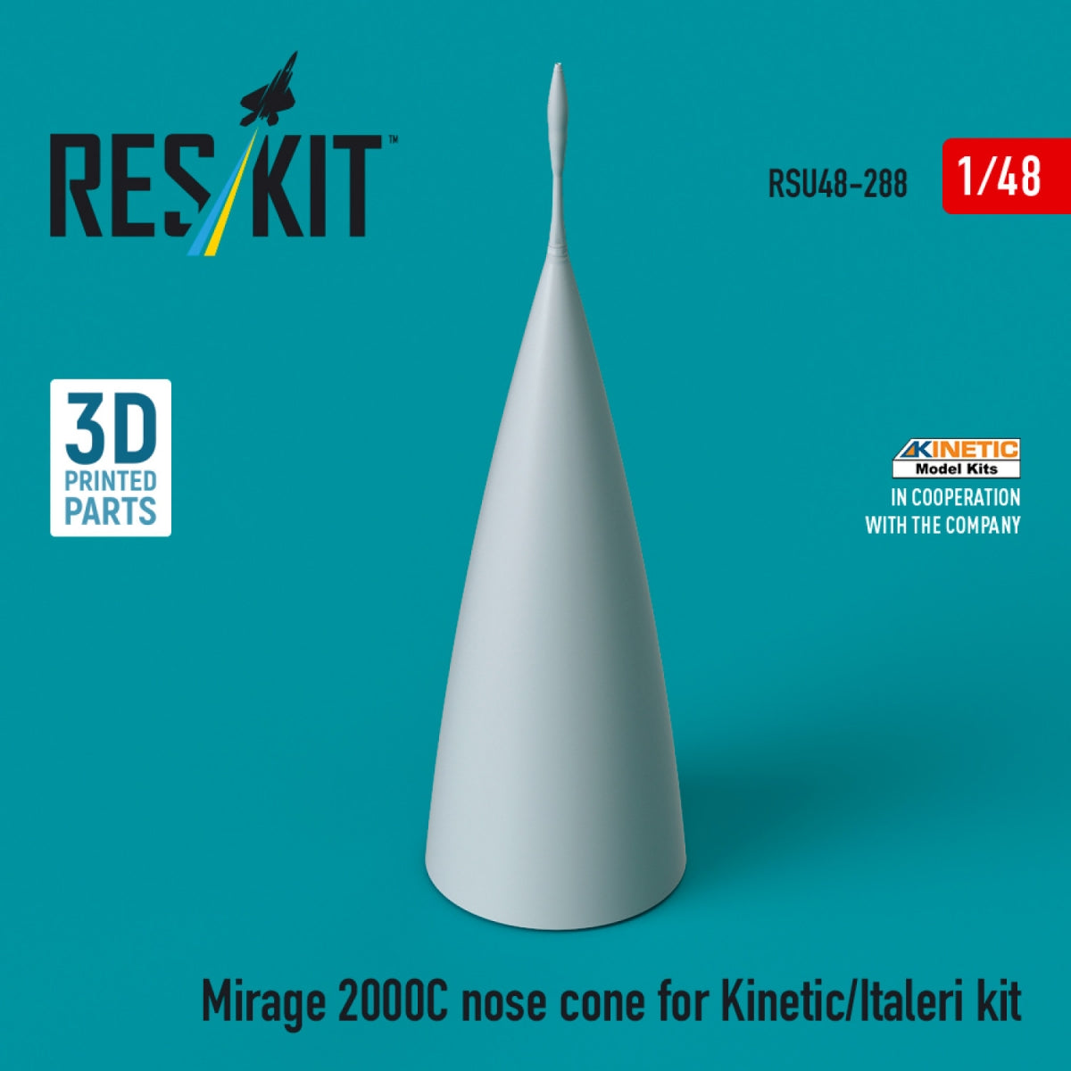 RESKIT RSU48-0288 Mirage 2000C nose cone for Kinetic/Italeri kit (3D Printed) 1/48