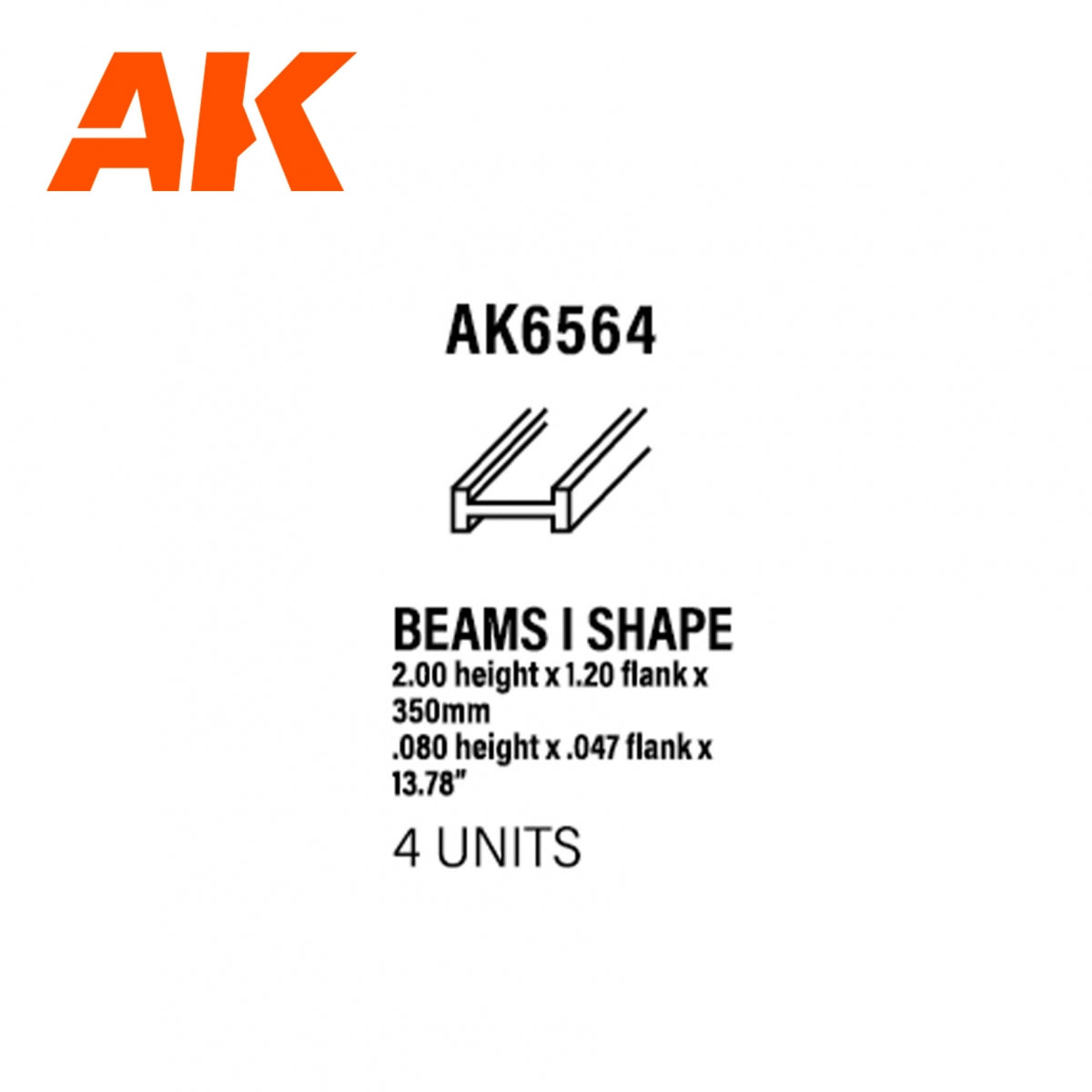 AK Interactive AK6564 POUTRES EN FORME DE I 2,00 x 1,20 x 350 mm – STYRÈNE – (4 unités)