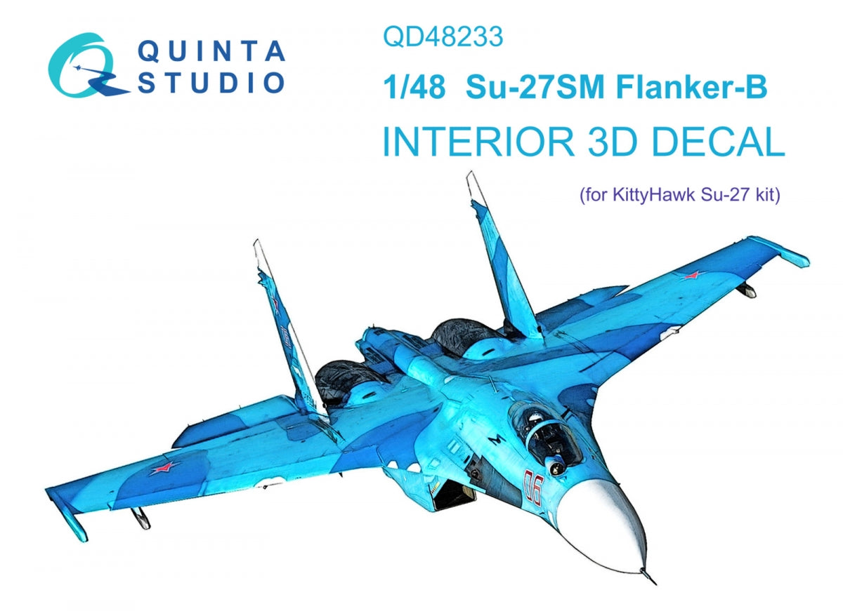 Intérieur imprimé en 3D et coloré sur papier décalcomanie Quinta Studio QD48233 Su-27SM (KittyHawk) 1/48