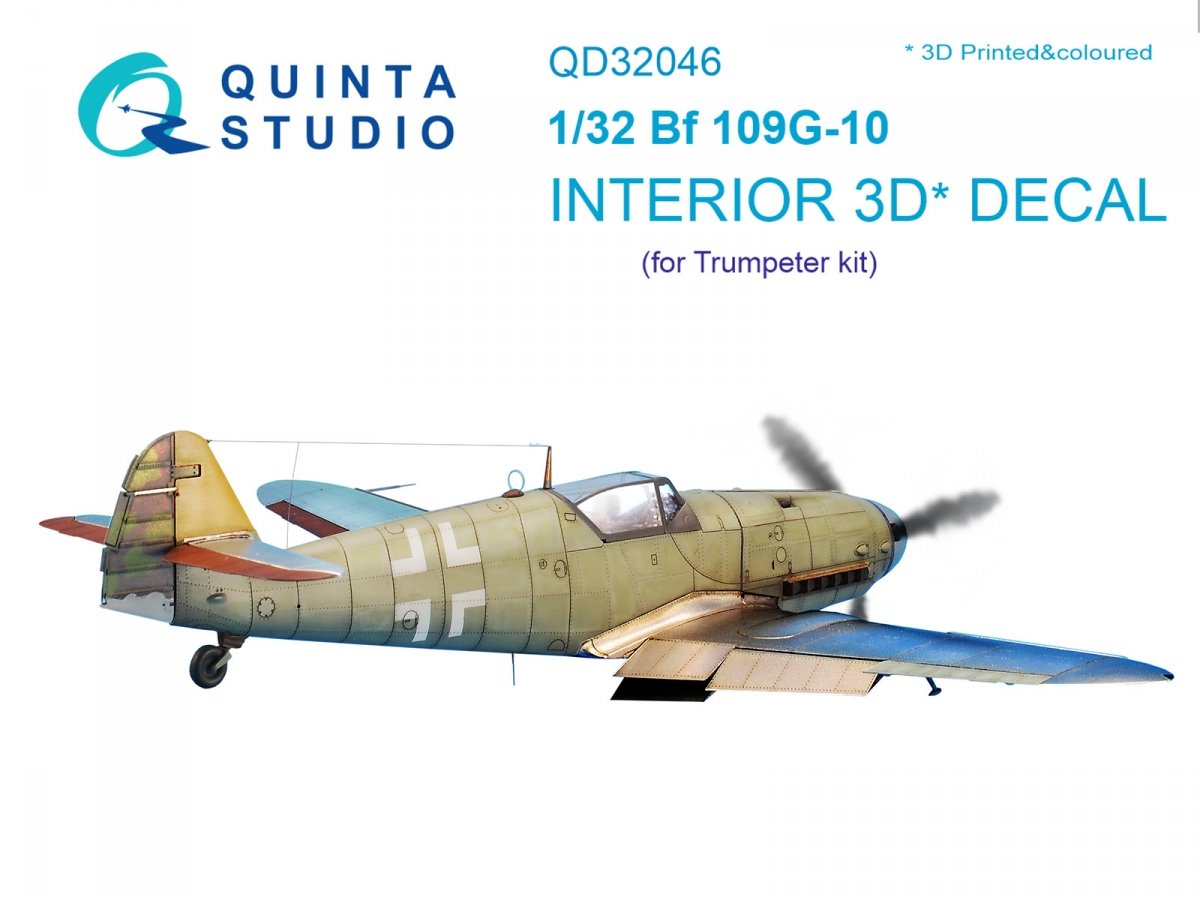 Intérieur imprimé en 3D et coloré sur papier décalcomanie Quinta Studio QD32046 Bf 109G-10 (pour maquette Trumpeter) 1/32
