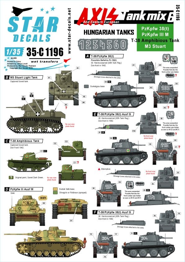 Star Decals 35-C1196 Mélange de chars Axis n° 6 1/35