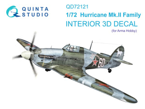 Intérieur coloré imprimé en 3D sur papier décalcomanie pour la famille Hurricane Mk.II (Quinta Studio QD72121) (Arma Hobby) à l&amp;#39;échelle 1/72