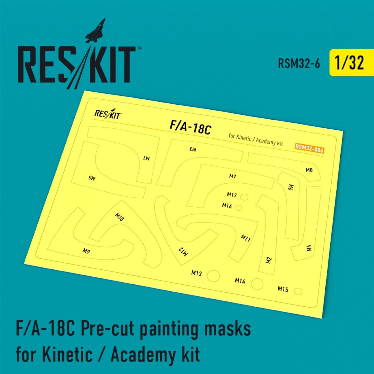 Masques de peinture prédécoupés RESKIT RSM32-0006 F/A-18C « HORNET » pour maquette Kinetic/Academy au 1/32