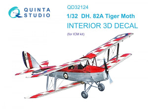 Quinta Studio QD32124 DH 82A Tiger Moth 3D-Printed &amp;amp; coloured Interior on decal paper (ICM) 1/32