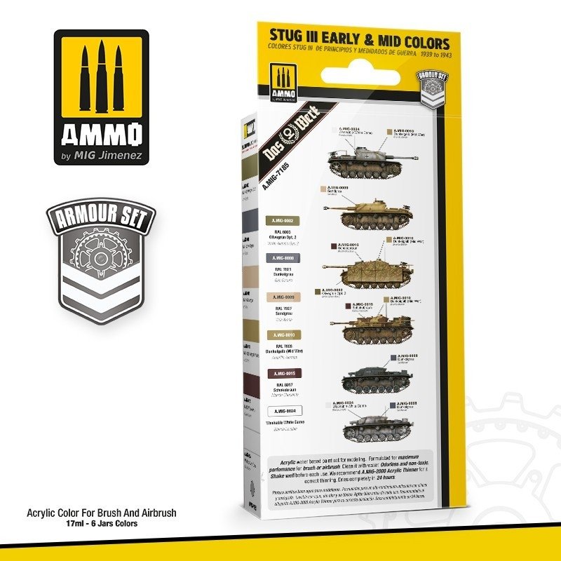 Munitions de Mig Jimenez 7185 SET : STUG III COULEURS DÉBUTANTES ET MILIEUES 39-43 6x17ml – Bild 2