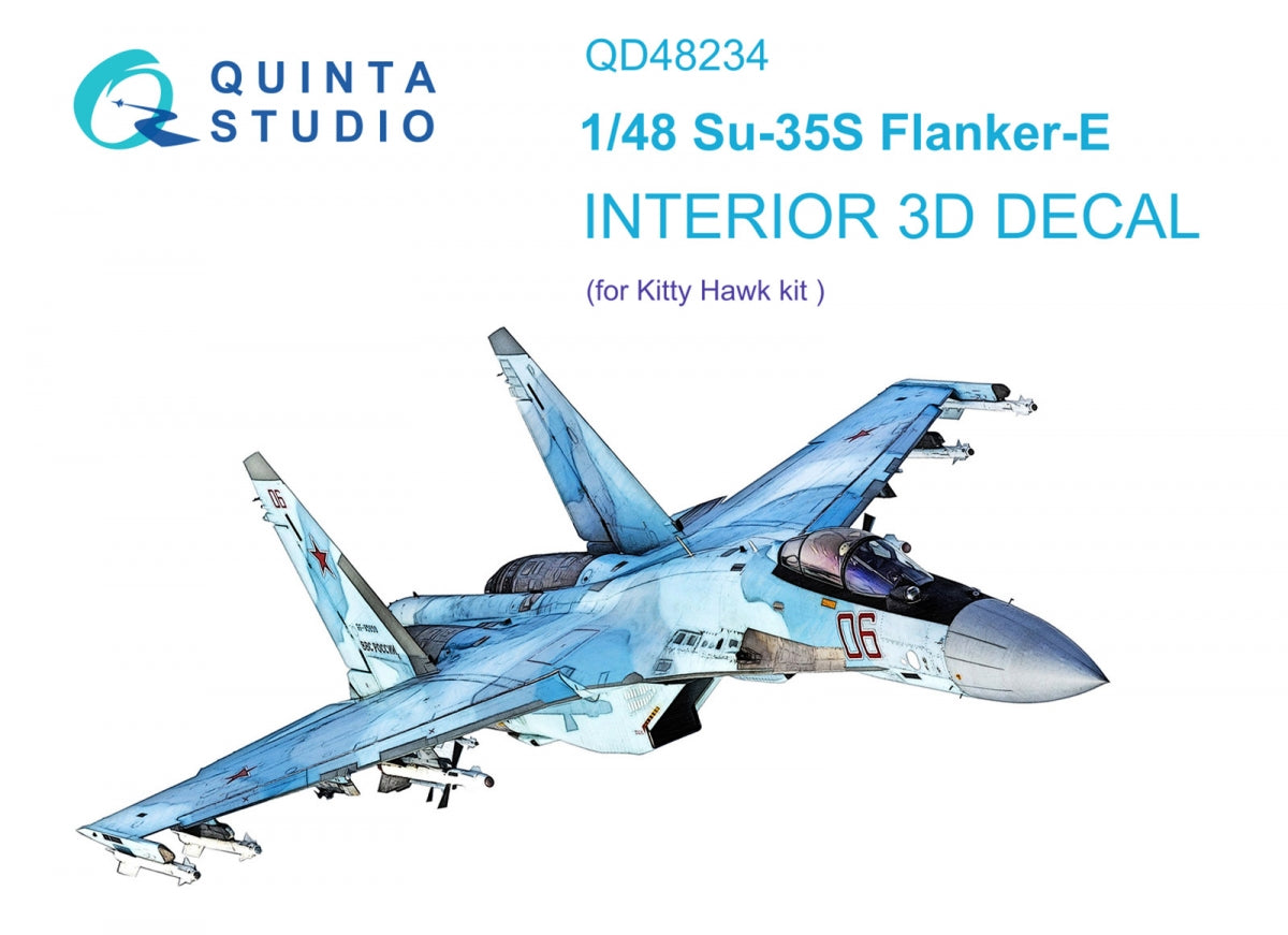 Intérieur imprimé en 3D et coloré sur papier décalcomanie Quinta Studio QD48234 Su-35S (KittyHawk) 1/48 