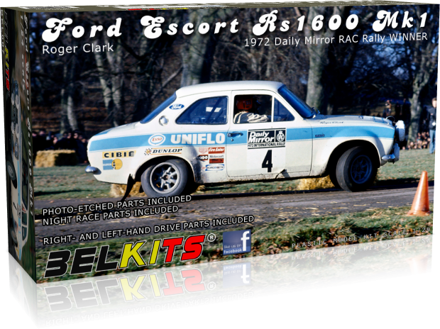 BelKits 007 Ford Escort RS1600 MKI 1972, vainqueur du Daily Mirror RAC Rally, échelle 1/24