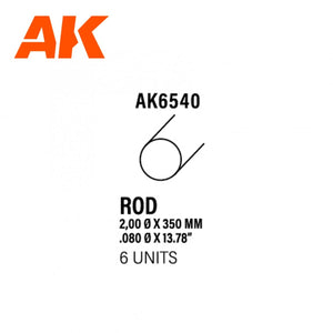 AK Interactive AK6540 ROD 2.00 DIAMÈTRE X 350MM – RODUE EN STYRÈNE – (6 UNITÉS)