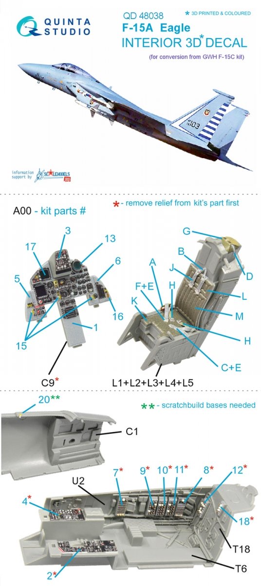 Intérieur imprimé en 3D et coloré sur papier décalcomanie Quinta Studio QD48038 F-15A (pour kit GWH) 1/48 – Bild 10