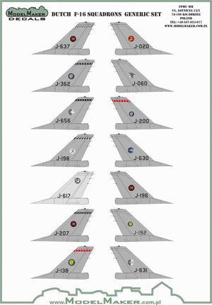 Décalcomanies ModelMaker D48164 Escadrons néerlandais de F-16 - set générique 1/48
