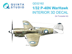 Intérieur imprimé en 3D et coloré sur papier décalcomanie Quinta Studio QD32162 P-40N Warhawk (Trumpeter) 1/32