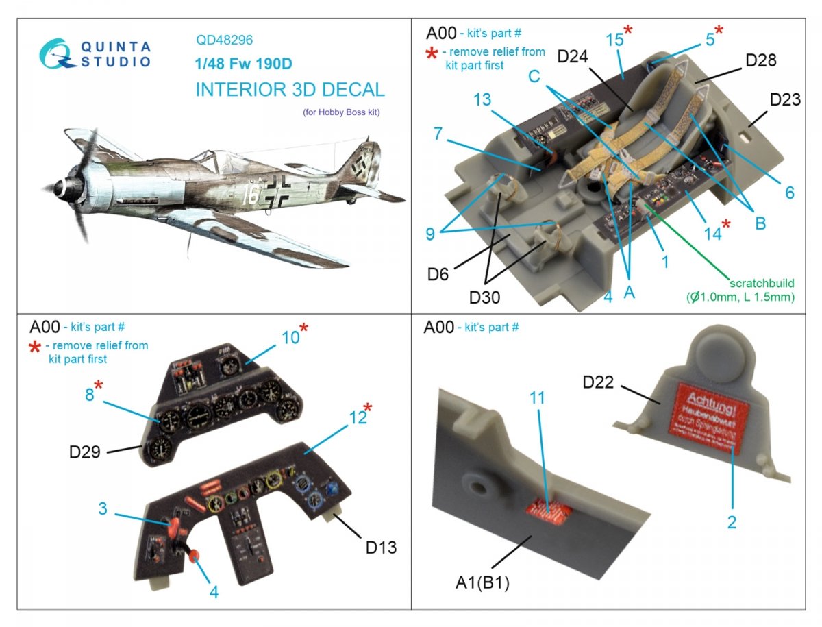 Intérieur imprimé en 3D et coloré sur papier décalcomanie Quinta Studio QD48296 FW 190D-9 (HobbyBoss) 1/48 – image 2