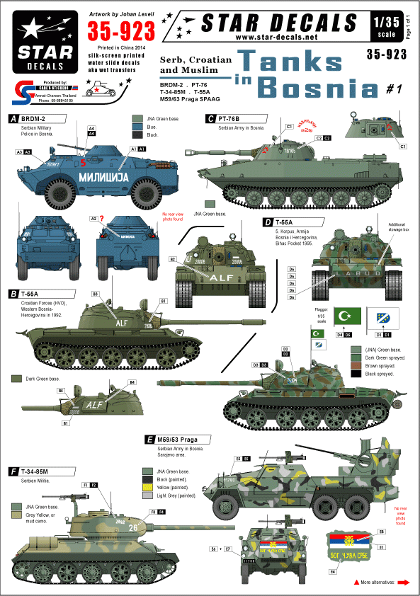 Star Decals 35-923 Chars en Bosnie n° 1. Chars serbes, croates et musulmans pendant la guerre, échelle 1/35