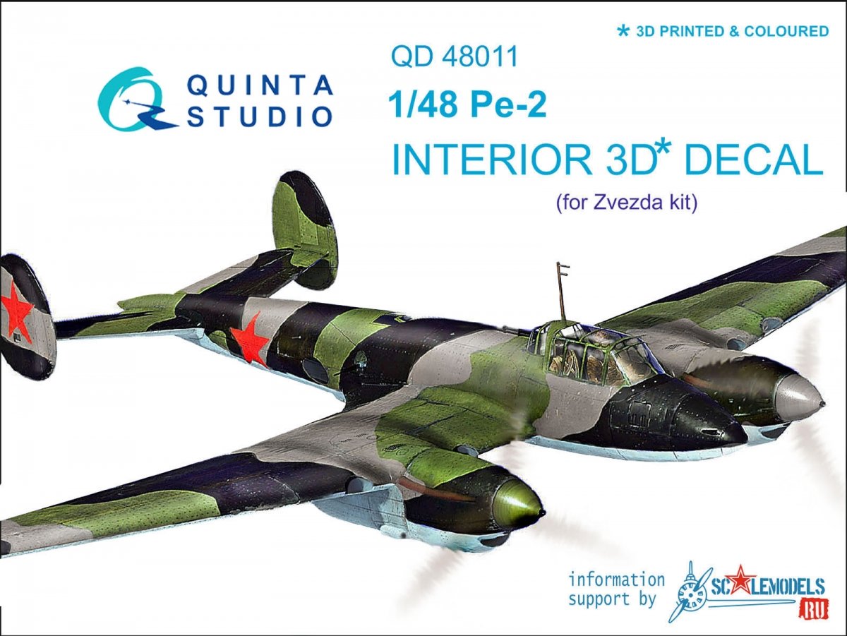 Quinta Studio QD48011 Pe-2 3D-Printed &amp; colored Interior on decal paper (for Zvezda kits) 1/48