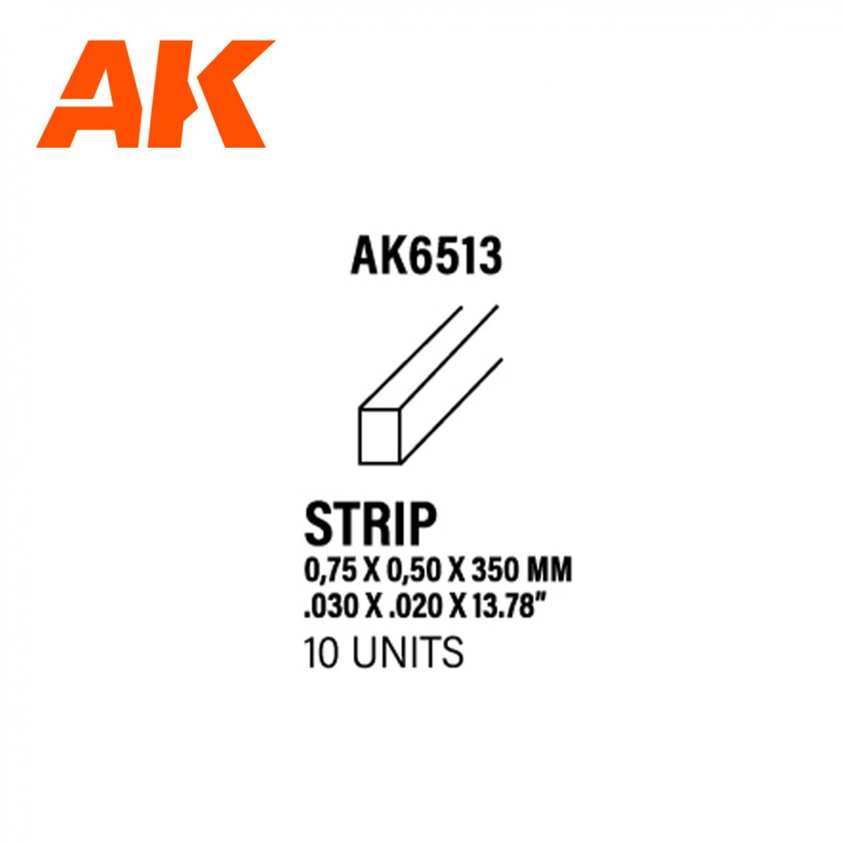 AK Interactive AK6513 BANDES 0,75 X 0,50 X 350MM – BANDE DE STYRÈNE – (10 UNITÉS)