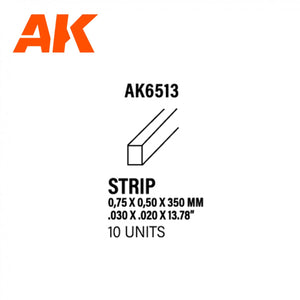 AK Interactive AK6513 BANDES 0,75 X 0,50 X 350MM – BANDE DE STYRÈNE – (10 UNITÉS)