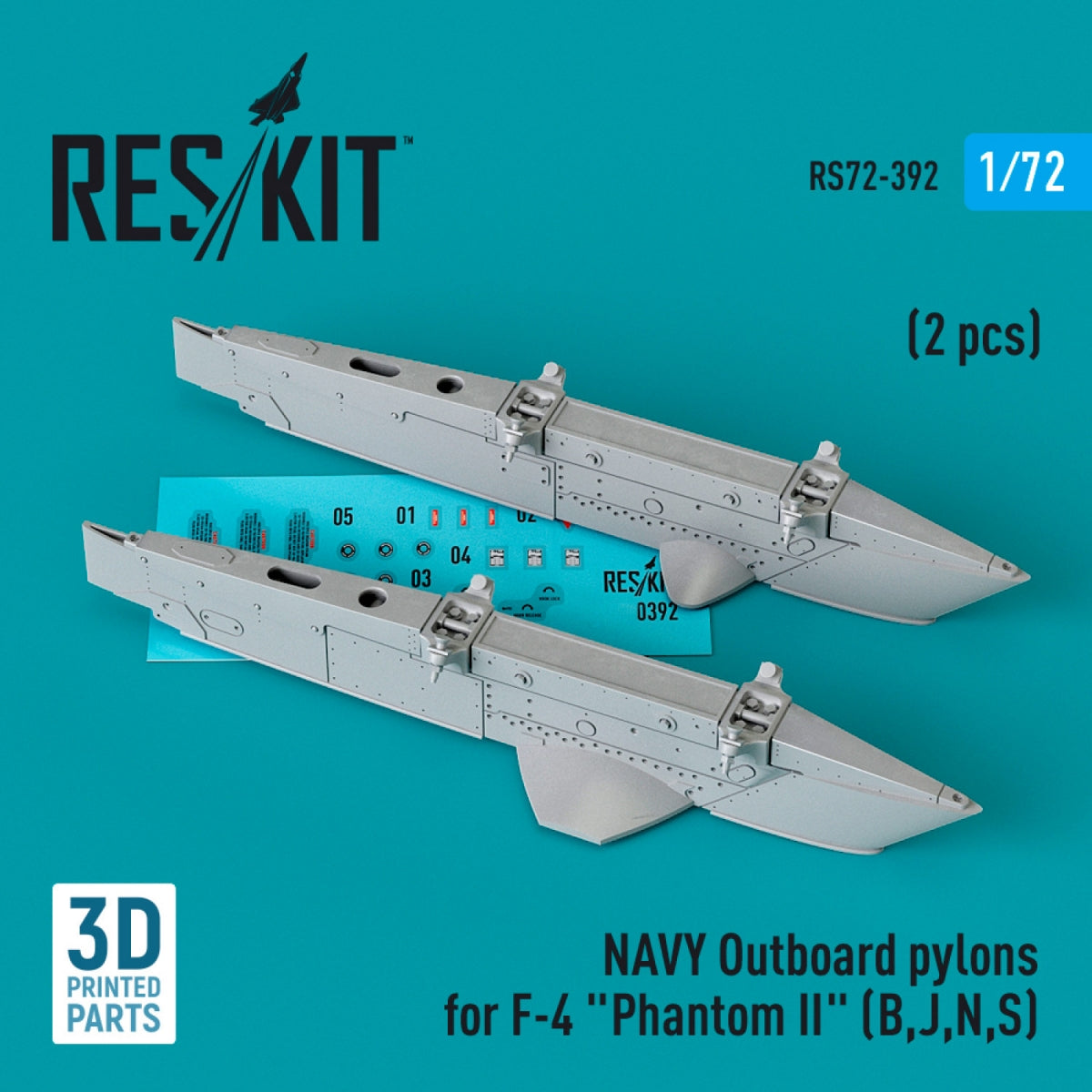 RESKIT RS72-0392 PYLÔNES EXTÉRIEURS DE LA MARINE POUR F-4 PHANTOM II (B, J, N, S) (2 PIÈCES) (IMPRIMÉ EN 3D) 1/72 