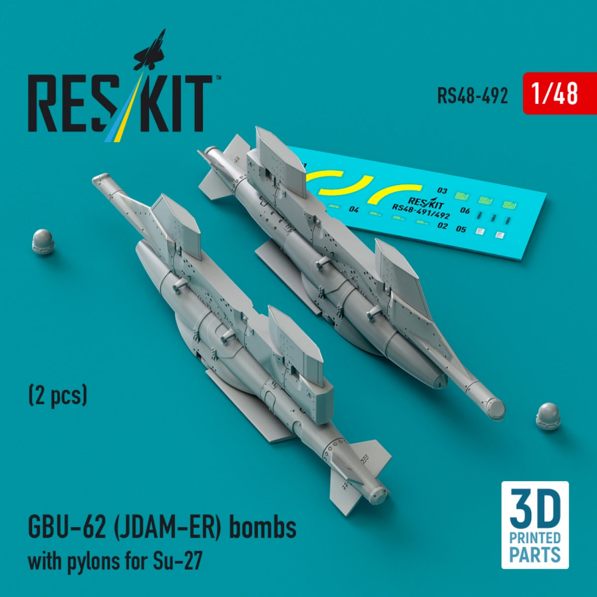 RESKIT RS48-0492 Bombes GBU-62 (JDAM-ER) avec pylônes pour Su-27 « Flanker » (2 pièces) (Impression 3D) 1/48 – imagen 2