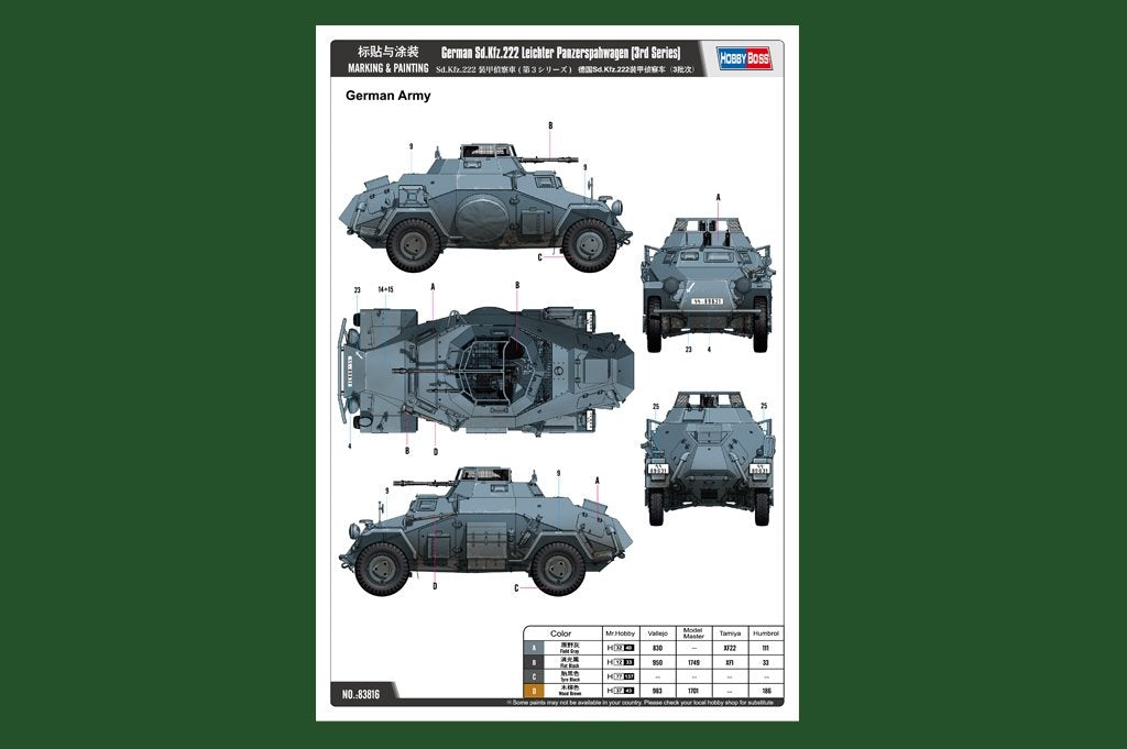 Hobby Boss 83816 allemand Sd.Kfz.222 Leichter Panzerspahwagen (1/35) – immagine 2