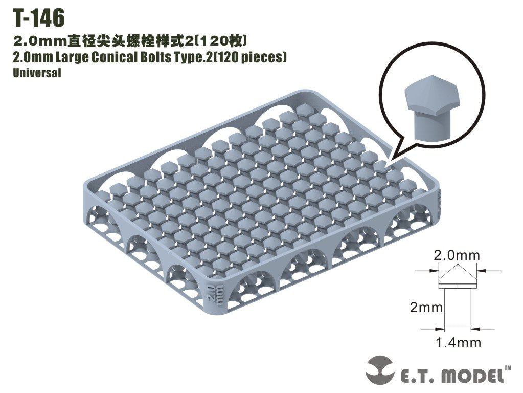 ET Model T-146 2.0mm Large Conical Bolts Type.2 120 pieces