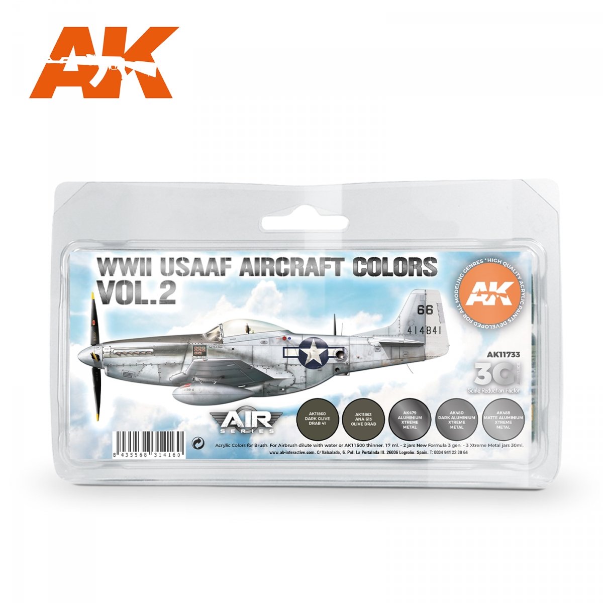 AK Interactive AK11733 Couleurs des avions de l&amp;#39;USAAF de la Seconde Guerre mondiale, vol. 2, 5 x 17 ml